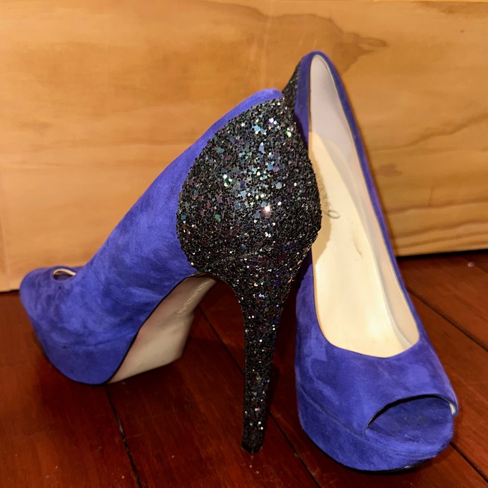 Boutique 9 Royal Blue Peep-Toe Heels with Glitter